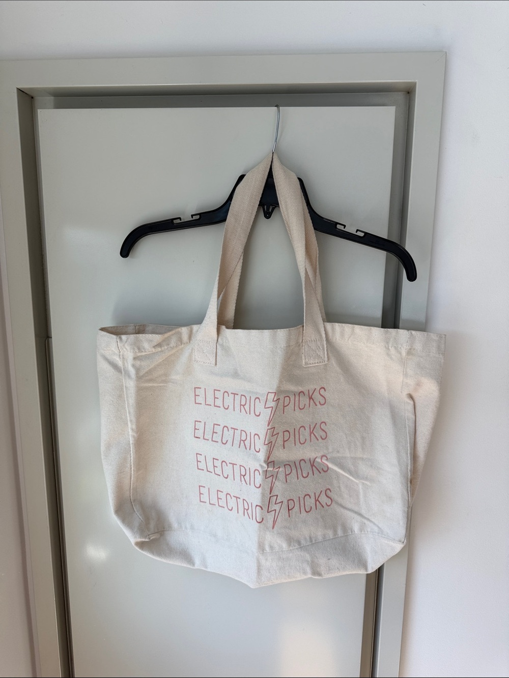 Electric Picks Large Cream Canvas Tote Bag